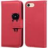 Ailisi Cover per iPhone 7/8/SE 2020/SE 2022, Red Flip Cover Cartoon Cute Cat Custodia Protettiva Caso Libro in Pelle PU con Portafoglio, Funzione Supporto, Chiusura Magnetica - Gatto, Rosso Scuro