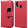 Ailisi Cover per Galaxy A20E, Red Flip Cover Cartoon Cute Cat Custodia Protettiva Caso Libro in Pelle PU con Portafoglio, Funzione Supporto, Chiusura Magnetica - Gatto, Rosso Scuro