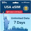 TSIM USA eSIM 7 Giorni | Dati Illimitati | Multi-Operatore 5G | Attivazione Automatica | Ricaricabile | Hotspot Consentito | QR-Code ricevuto via E-mail entro 24 Ore | Solo Dati