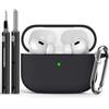 Ljusmicker Custodia per AirPods Pro con kit di pulizia, custodia protettiva in morbido silicone per Apple AirPod Pro 2a/1a generazione, accessori per custodia AirPods Pro 2/Pro, con portachiavi, nero