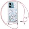 Vauki Cover per Xiaomi Redmi Note 13 Pro 5G con Cordino,Trasparente Glitter Liquido Antiurto Brillantini Tracolla Custodia,Silicone Bumper Laccio Sabbie Donna Protettivo Case, Argento