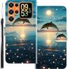 WUACYEAMING Custodia Compatibile con Oukitel C72,con Slot Carte PU Pelle Portafoglio Libro Case Antiurto Bumper Motivo Magnetica Flip Protettiva Resistente delfino