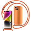 Kueqeay Custodia con Cordino per iPhone 13 6,1 Silicone Bumper Cover Ragazze Motivo Striped Righe Cute Design Arancione con Laccio Collana Antiurto Protettivo Case Cellulare Girocollo, 03