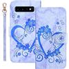 Ailisi Cover per Samsung Galaxy S10 Plus/S10+ (6,4 pollici), Motivo in rilievo in Marmo Amore cuore e fiori Design PU Pelle Portafoglio Custodia Flip Case con Kickstand, Slot per schede - Blu