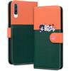 Ailisi Cover Per Samsung Galaxy A70/A70S, Cartone Animato Gatti Cute Cats Custodia Protettiva Caso Libro Flip Cover Magnetica in Pelle PU con Portafoglio, Funzione Stand -Arancione/Verde Scuro