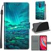 TOMYOU Cover per Xiaomi Redmi Note 8 Pro, aurora verde | Antiurto Protettiva Portafoglio, Slot per Schede, Magnetica, Custodia in Pelle PU, Libro Flip,Funzione Stand