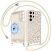 Xylota Cover Magnetica per Samsung Galaxy S23 Ultra 5G con Cordino, Compatibile con MagSafe, Aesthetic Leopardata Disegno Custodia con Corda Collana, Silicone Liquido Case per Samsung S23 Ultra, Beige