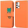 Ailisi Cover per Galaxy A53 5G, Orange Flip Cover Cartoon Cute Frog Custodia Protettiva Caso Libro in Pelle PU con Portafoglio, Funzione Supporto - Rana, Arancia