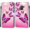 TOMYOU Cover per Samsung Galaxy A8 (2018), farfalla rosa | Antiurto Protettiva Portafoglio, Slot per Schede, Magnetica, Custodia in Pelle PU, Libro Flip,Funzione Stand