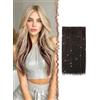 FESHFEN Extension Capelli Neri Clip con Rossi Glitter Sintetici Donna | Estensioni Capelli con Tinsel Colorate 50 cm 1pz 4 Clips, Resistente al Calore, Facili da Applicare, DIY per Festa Carnevale