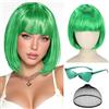 Sofeiyan Parrucca Bob Colorata,Verde Parrucca Divertenti con Occhiali da Sole e Rete per Capelli,Parrucche Corta Donna per Halloween Feste Carnevale Spettacolo Teatrale