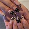 GlamRays Unghie Premute A Mandorla Medie Finte Dorate Con Colla Unghie Design Leopardo Fiocco Bling Glitter Acriliche French Tip Manicure Unghie Finte 24 Pezzi