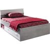 Composad | Letto Piazza e Mezzo con Cassettoni della Linea MIPIACE, Letto Moderno, (LxAxP) 126,40x87x211,80 cm, Colore Grigio Cemento e Bianco laccato, Made in Italy