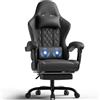 JUMMICO Sedia da Gaming Massaggiante Ergonomica, Poltrona Gaming con Poggiapiedi Telescopico, Cuscino Lombare Vibrante e Poggiatesta, Schienale Reclinabile 90-145°, Portata 150 kg, Nero