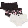 Maidenform Underwear, Low-Rise Cheeky, Scalloped Lace Hipster Panty, 3-Pack Slip a Culotte, Nero con Stampa a Pois, Fiore d'olio, S (Pacco da 3) Donna