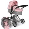 Bayer Chic 2000 - Passeggino per bambole Linus, passeggino combinato 3 in 1 per bambini dai 4 agli 8 anni, set passeggino per bambole, grigio melange, rosa, 72 x 41,5 x 82 cm