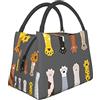 QQLADY Borsa termica per il pranzo con zampe di gatto, per uomo e donna, riutilizzabile, a prova di perdite, borsa termica per ufficio, lavoro, picnic