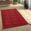 Paco Home Tappeto da soggiorno naturale con frange, kelim moderno intessuto a mano, 100% cotone, Dimensione:120x170 cm, Colore:Rosso