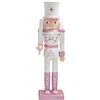 POPOYU Schiaccianoci di Natale in legno bianco rosa 30 cm, decorazioni per albero di Natale, mini figure schiaccianoci da appendere, ciondolo a forma di soldato schiaccianoci, per albero tradizionale