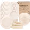 ilauke Set di 170 piatti di carta usa e getta, compostabili e biodegradabili, con 40 piatti, 20 forchette, 20 coltelli, 20 cucchiai, 50 tovaglioli e 20 ciotole per barbecue, campeggio, feste