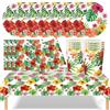 YESAH Set di stoviglie per feste hawaiane 53P, piatti di carta tropicali, bicchieri, tovaglioli, tovaglia riutilizzabile, forniture per feste estive luau con fiori e foglie di palma per compleanno