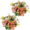 Qrelia Casa Set 2 Centrotavola Fiori Legno Portacandela Rosa Bianco