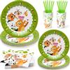 Cleboen Stoviglie Animali del Bosco Compleanno Bambini Set per 12 Persone