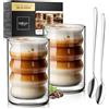 ElbFuchs® Bicchieri latte macchiato a doppia parete con cucchiaini 2x400 ml | Bicchieri termici in vetro trasparente | Ideali per cappuccino, caffè o tè