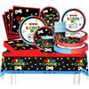 PYTRARTY Decorazioni per Feste Videogiochi (81 Pezzi), Forniture per Feste di Compleanno, Set Stoviglie in Carta Gaming con Piatti, Tovaglioli, Bicchieri e Tovaglia per 20 Persone