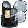 PURE LIVING INTERIOR DESIGN Servizio Piatti Ibiza in Ceramica per 6 Persone, 18 Pezzi Set Piatti Moderni Compatibile con Lavastoviglie e Microonde - blu fumo - Set da Tavola e Cucina di Pure Living