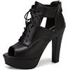 JIEEME Women's Fashion Peep Toe Block Heel Zip/Lace-Up Heel High Heel with 11.5 cm Water Platform Easy Walking Casual Pumps for Women Big Size Z33-4s