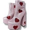 Frankie Hsu Stivaletti alla caviglia da donna sexy con plateau grosso e tacco alto, rosa glitter rosso a forma di cuore shinny hot girl stivali corti, grandi dimensioni US5-19 scarpe per donne uomini,