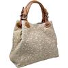 Chicca Borse Borsa a Mano Stampa Intrecciata da Donna con Tracolla in vera pelle made in Italy - 34x29x18 Cm (Fiori Fango - Manico Cuoio)