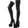 Ceciloroda Donna's Over-the-Stivali al Ginocchio Platform Alto Tacco a Blocco Thigh Stivali Alti Stretch Botas para Mujer Pole Danza Stripper Black Size 39