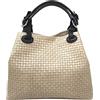 Chicca Borse Borsa a Mano Stampa Intrecciata da Donna con Tracolla in vera pelle made in Italy - 34x29x18 Cm (Beige)