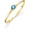 Orovi Anello da donna in oro con zaffiro/ametista/rubino/smeraldo/topazio e 2 diamanti 0,03 ct, anello trilogia, anello di fidanzamento, gemma, oro giallo 9 carati (375), 54