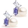 Secret & You Orecchini Shelley con Perle Coltivate d'Acqua Dolce Bianche a Bottone 6-6.5mm, Zirconia Tanzanite e Spinello Blu Naturale | Secret & You | Argento Sterling 925 Rodiato