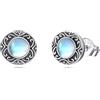 YFN Orecchini rotondi con pietra di luna, turchese, in argento Sterling 925, piccoli orecchini a perno con pietra, idea regalo per donne e ragazze