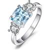 JewelryPalace Anello a Tre Pietre Argento 925 con Naturale Topazio Blu, Anelli Dorati Donna in Oro con Pietra Azzurra a Taglio Cuscino, Fedina in Oro Rosa Anelli Anniversario Set Gioielli Donna