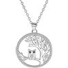 Hifeeled Collana Albero Della Vita Donna Argento Sterling 925 Ciondolo Rotonda con Gufo con Zirconia Cubica,Gioielli Regali per Donna -Anallergica |45cm+5|