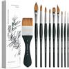 Fuumuui Pennelli Acquerello Professionali - Set da 10 Pennelli Manico Ergonomico in Setole Sintetica Martora | Alta Assorbenza e Punta Precisa | ideali per Acquerello, Inchiostro, Watercolor Brushes