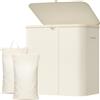 Lifewit Cesto Biancheria Sporca 2 Scomparti, Cesta Panni Sporchi con Sacchi Lavabili, Cesto Portabiancheria, Laundry Basket per Bagno, Camera da Letto e Lavanderia, Bianco, 145L