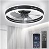 Revneey Ventilatore da soffitto silenzioso con illuminazione Lampada a sospensione dimmerabile da 50W con telecomando e APP Luce a 6 velocità con ventola Lampada da soggiorno camera da letto (nero, 40 cm)