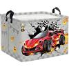 Clastyle Grande Cestino Portaoggetti Grigio Auto Sportiva con Maniglia Ceste per la Biancheria Pieghevole Rettangolare 3D veicolo Vestiti Giocattolo per Camera dei Bambini Bagno, 40x30x30 cm