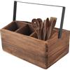 Sweetfularyeen Contenitore per posate, suddiviso, uno scomparto rettangolare + tre scomparti quadrati, portaposate con manico portatile, adatto per riporre bevande e stoviglie (marrone scuro)