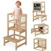Bonnlo Torre Montessoriana Pieghevole 3 in 1, Scaletta Bambini con Lavagna e Piedini Antiscivolo, Sedia Montessoriana Bambini, 42 x 44 x 84cm