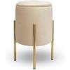 IlGruppone Pouf Contenitore in Velluto Moderno con Gambe Oro - Poggiapiedi Salvaspazio, Sgabello Arredo Elegante 30x45 cm per Soggiorno e Camera - Beige