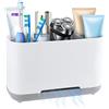 KEWUZY Porta Spazzolini Bagno in Plastica, Organizer Portaspazzolino Elettrico da Bagno, Spazzolino da Denti Staccabile Stand, con Fondo Antiscivolo, 5 Scomparti Regolabile per Il Bagno, Grigio