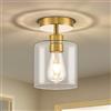 WOKNOS Plafoniera Soffitto in Vetro Trasparente con Base Metallica Finitura Oro