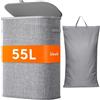 Lifewit Cesto Portabiancheria, Cesta Panni Sporchi con coperchio, Laundry Basket con Plastica Manici, Porta Biancheria Sporca per Bagno, Lavanderia, Camera da Letto, 55 L, Grigio Chiaro